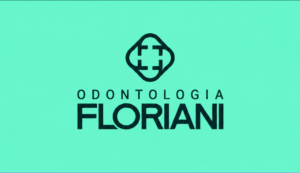 Logomarca da Odontologia Floriani com fundo verde-água, símbolo odontológico e nome da clínica em preto.