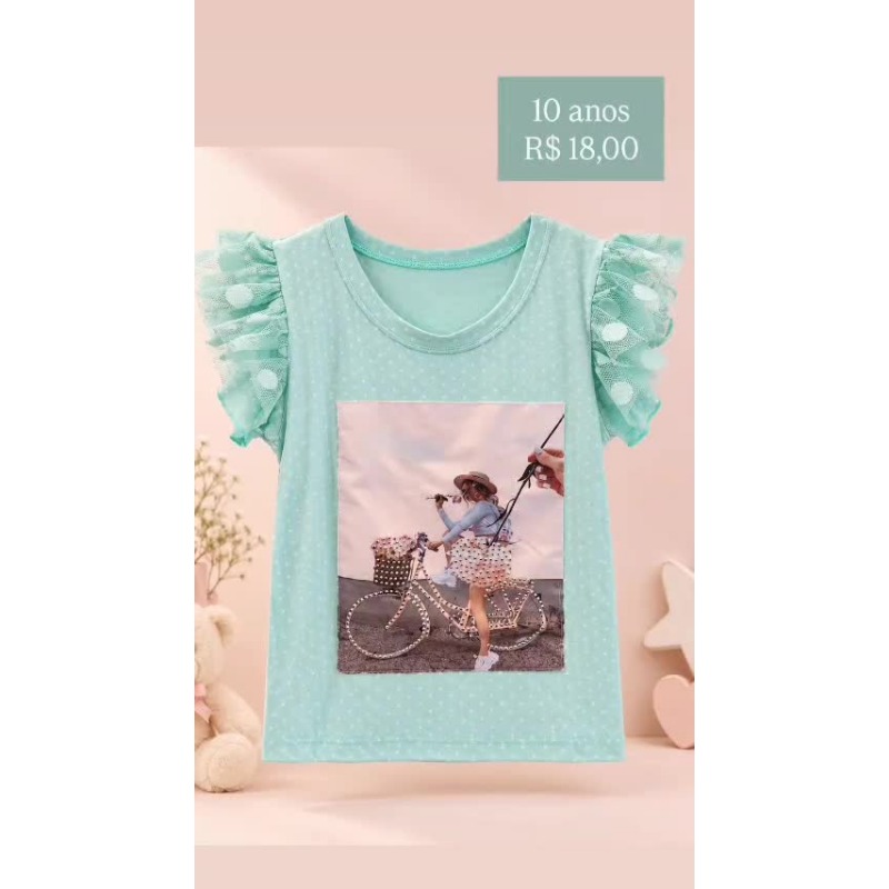 Blusa verde-água com babados – 10 anos