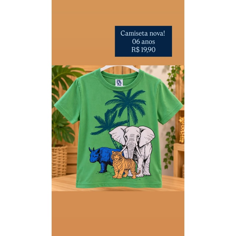 Camiseta infantil nova com animais – 6 anos