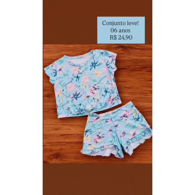 Conjunto infantil floral de algodão – 6 anos