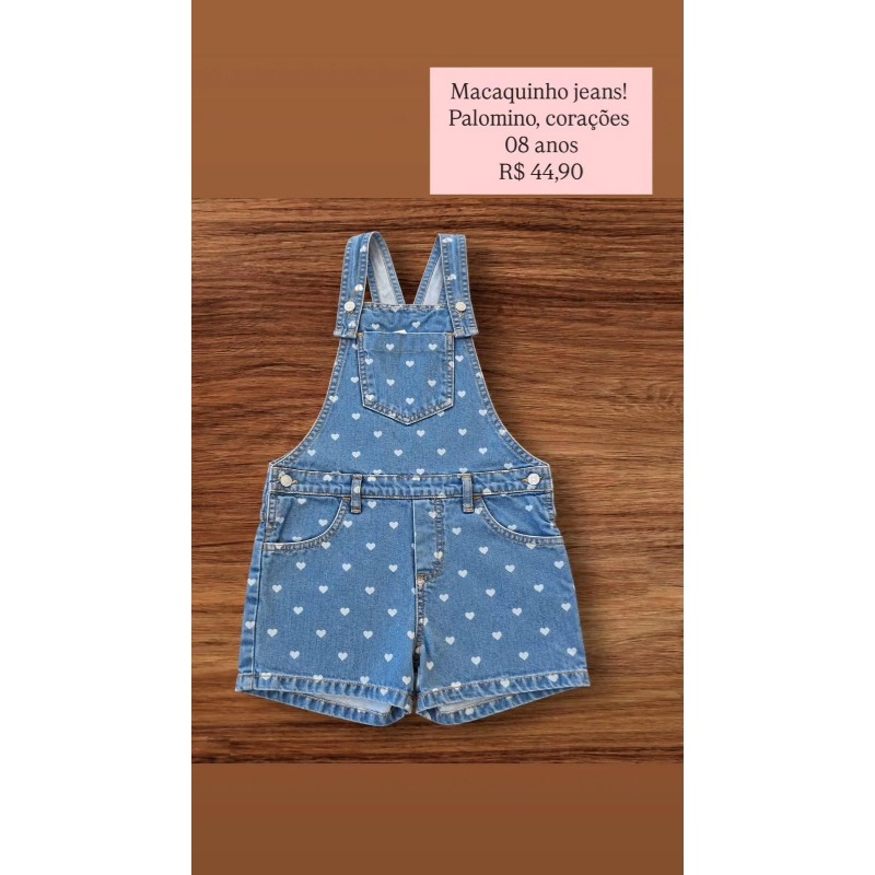 Jardineira jeans com corações – 8 anos
